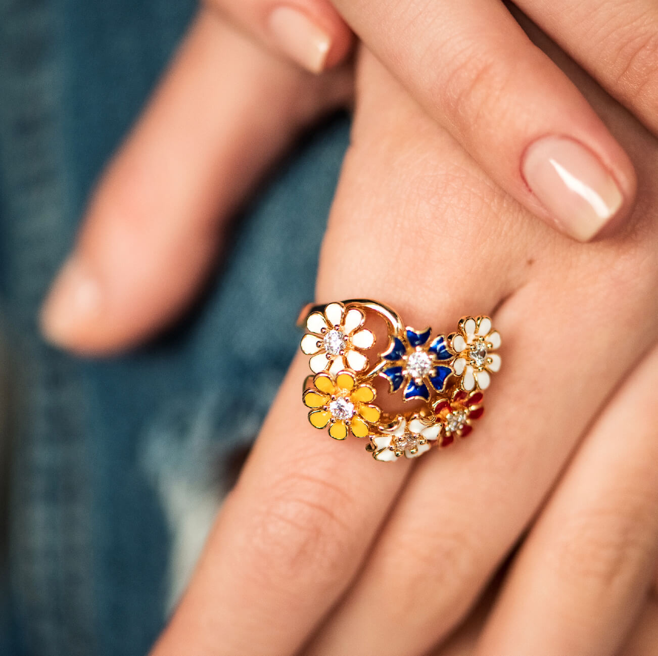 Gold Plated Revolving Cluster Floral Ring