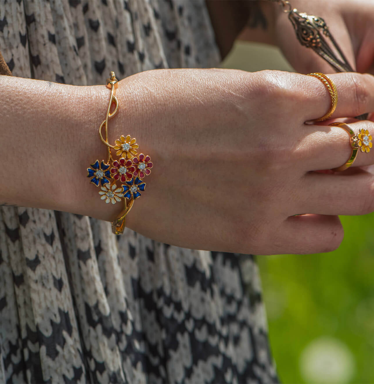 Gold Plated Floral Cluster Bangle
