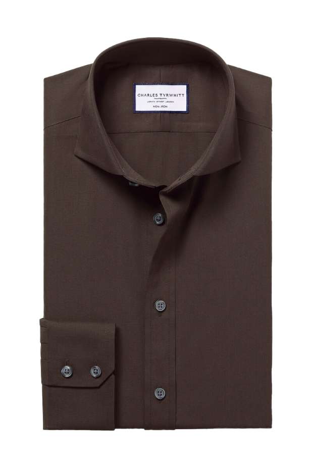Non-Iron Stretch Poplin Shirt - Chocolate