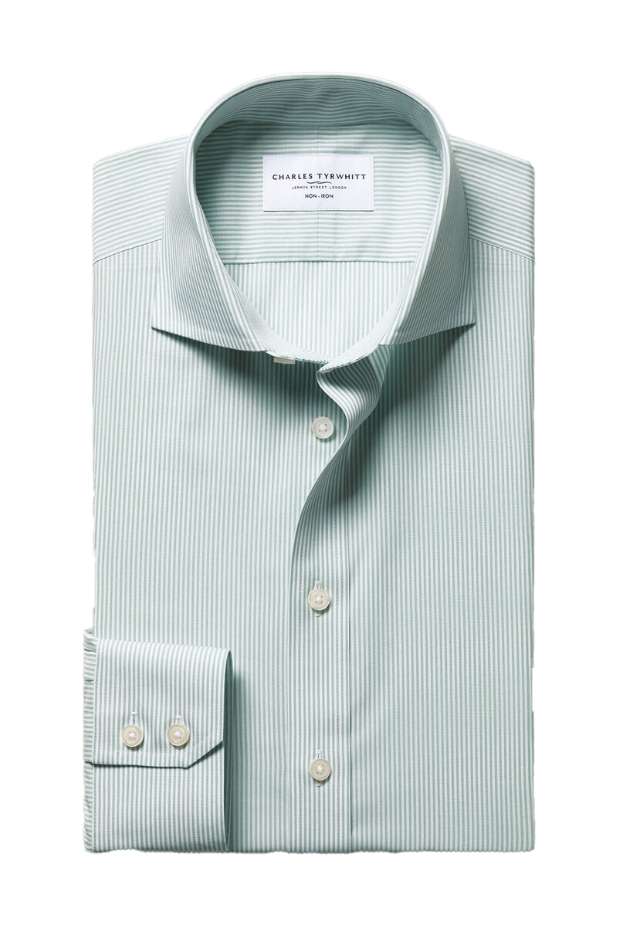 Non-Iron Stretch Poplin Bengal Stripe Shirt – Mid Green