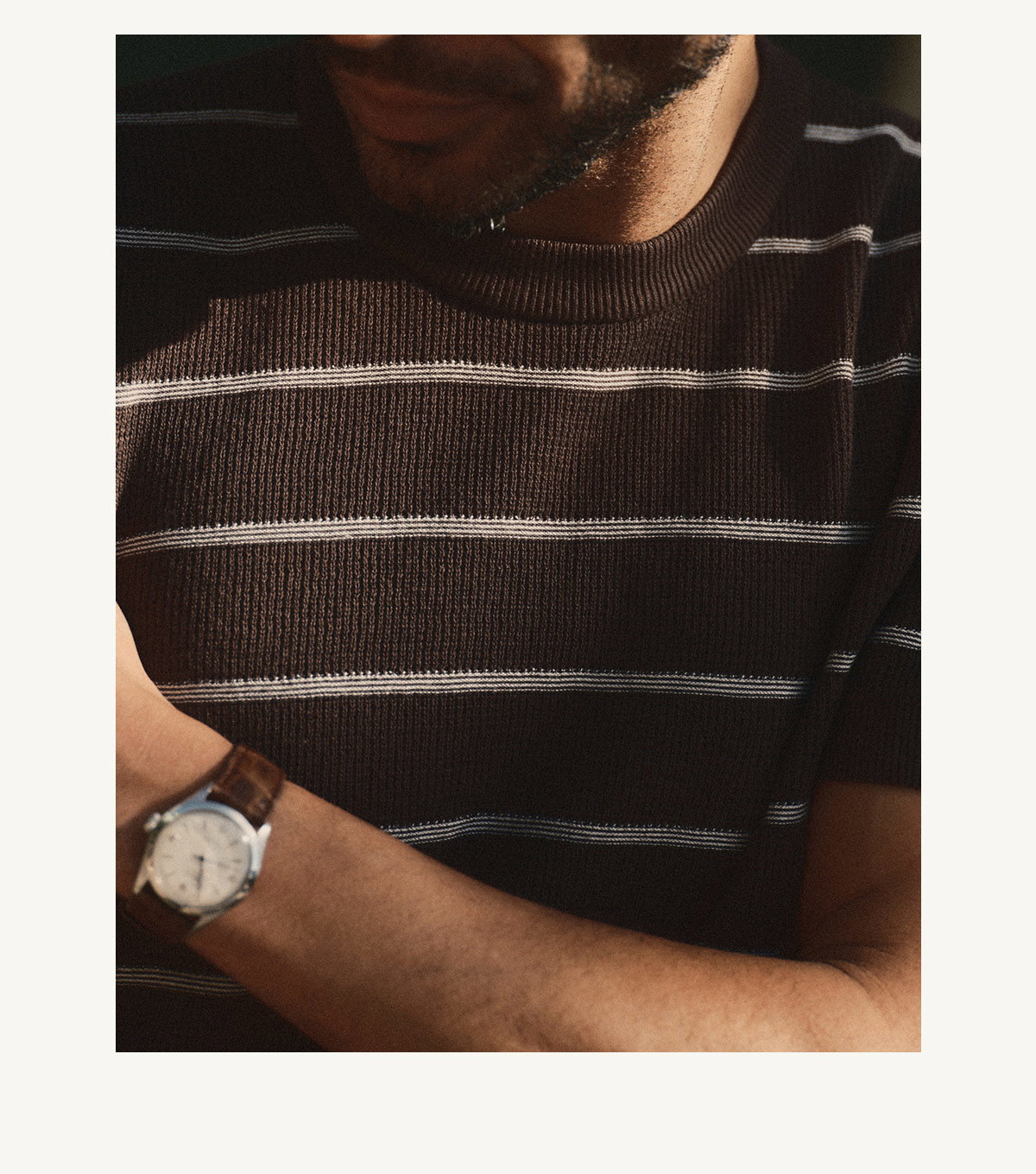 The Brody Sweater Tee in Espresso Stripe