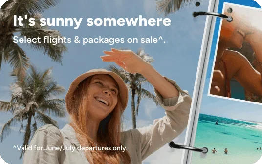 Person outside surrounded by palm trees and under the sun