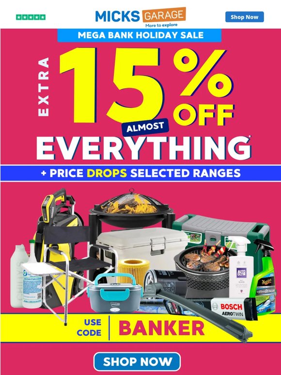 🚨Bank Holiday SALE: -15% Off!