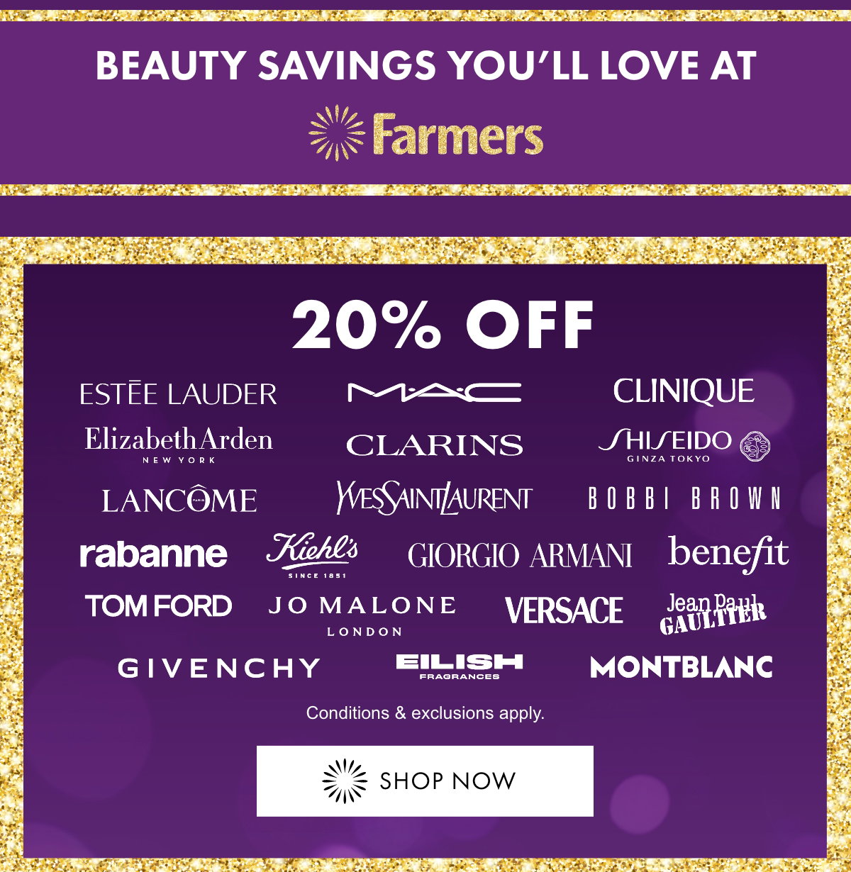 20% OFF selected Beauty Brands