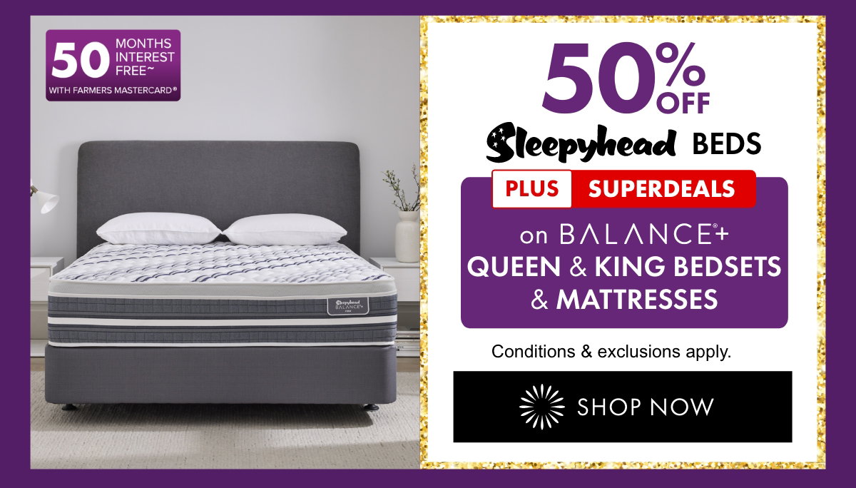 50% Off Sleepyhead Beds plus SUPERDEALS on Queen & King Bedsets & Mattresses