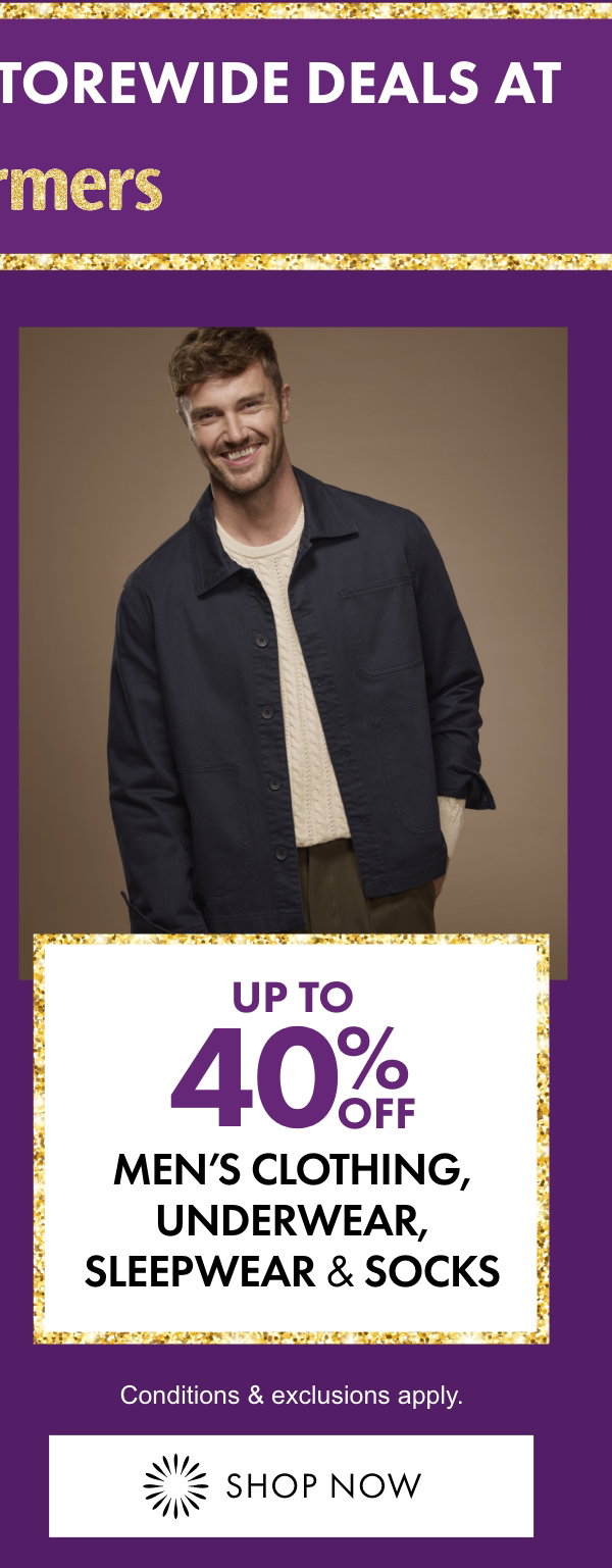 Up to 40% OFF Men's Clothing, Underwear, Sleepwear & Socks