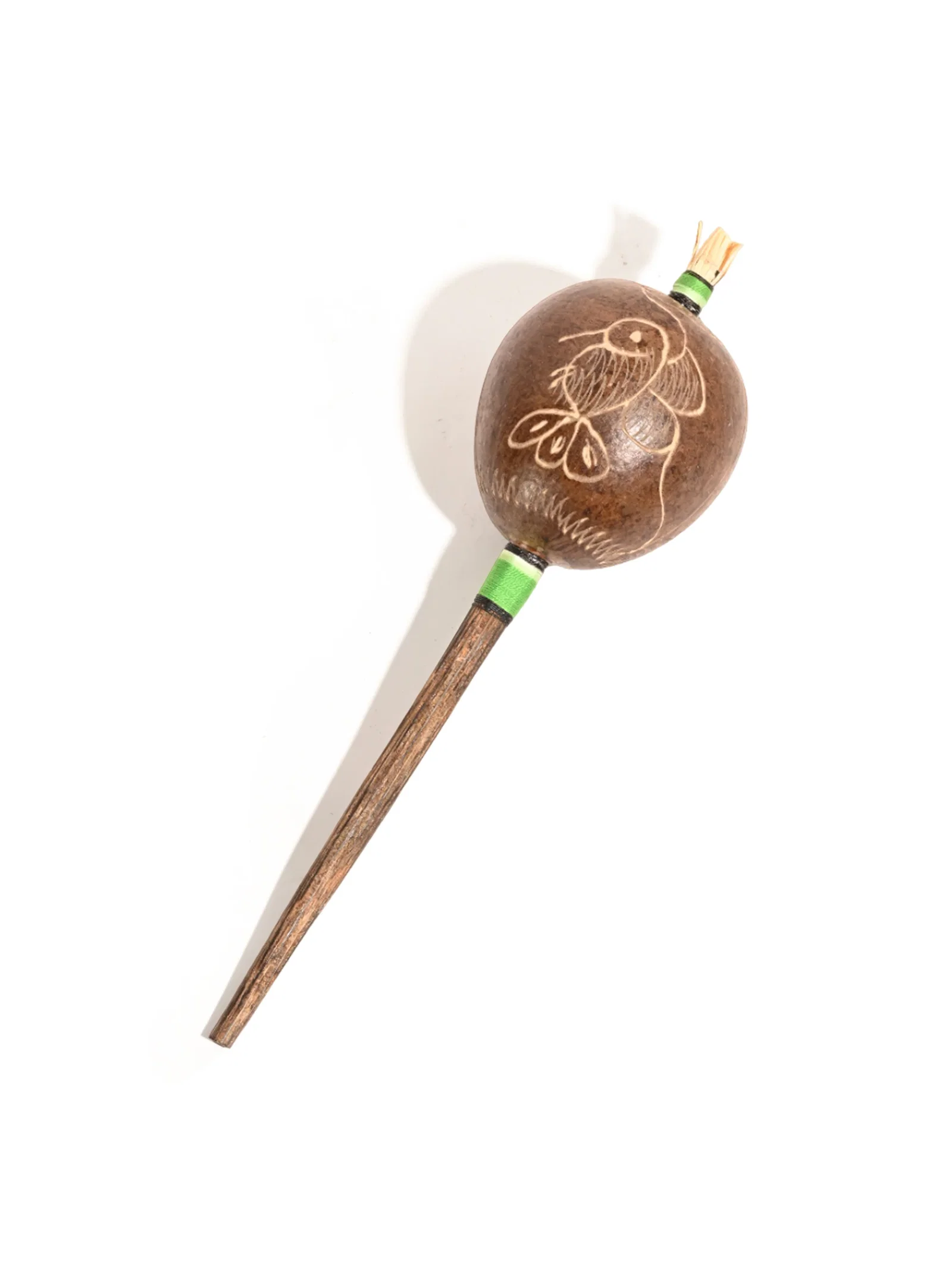 Image of Peruvian Amazon Gourd Rattle - Hummingbird and Flower