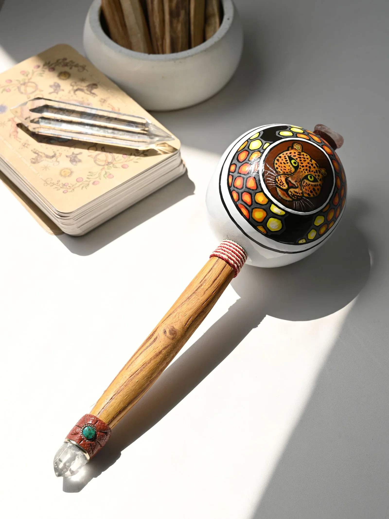 Image of Peruvian Amazon Hand Painted Gourd Rattle