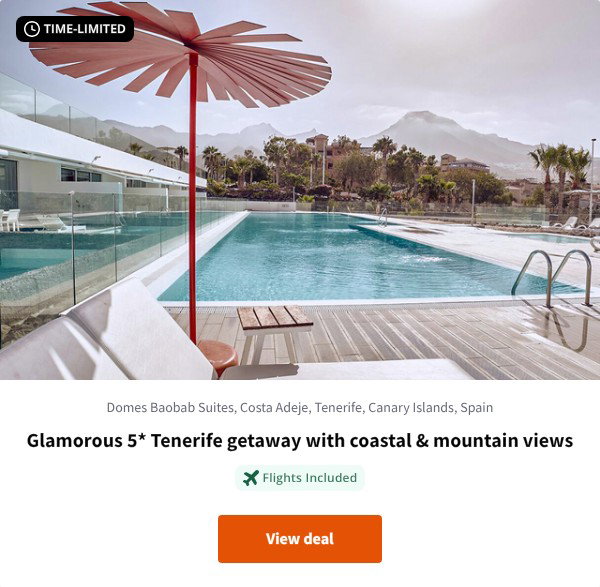 Glamorous 5* Tenerife getaway with coastal & mountain views