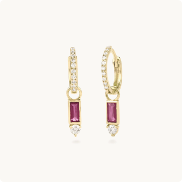 Ruby & Lab Grown Diamond Hoop Dangle Earrings in 10k Yellow Gold