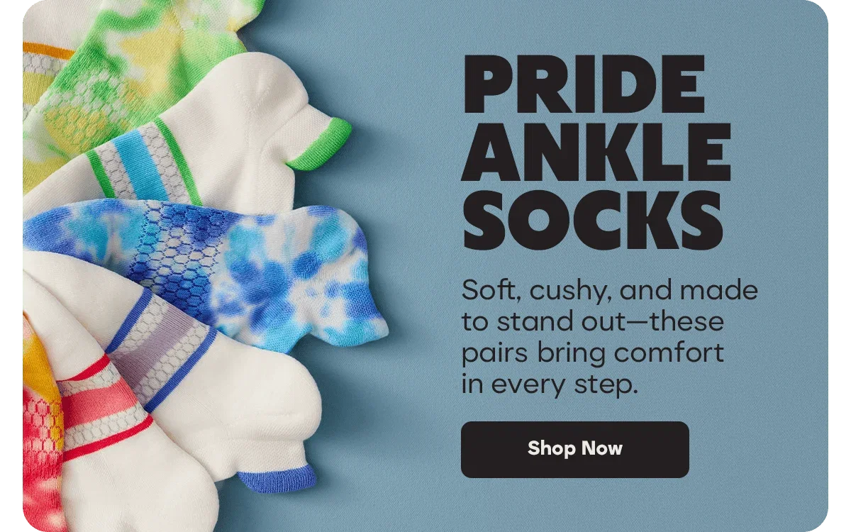 Pride Ankle Socks. Soft, cushy, and made to stand out—these pairs bring comfort in every step. Shop Now.