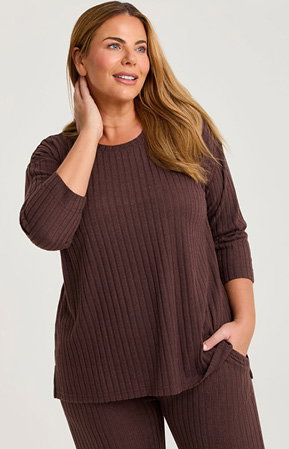 Cosy Rib Lounge Top in Cocoa Bean