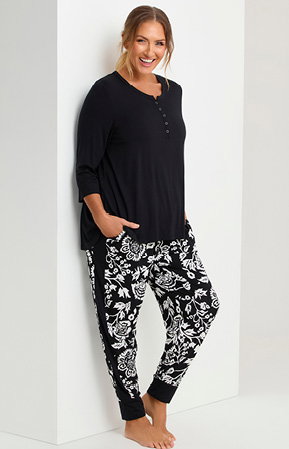Bamboo Monochrome Pyjama Pant in Black/Off White