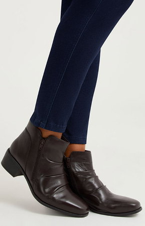 Leather Ruched Ankle Boot in Chocolate