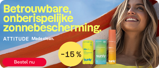 Attitude Sunly zonbescherming tot -15% voor gevoelige huid, knop “Bestel nu”.