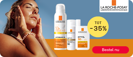 La Roche-Posay Anthelios zonbescherming tot -35%, knop “Bestel nu”.