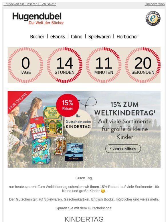 Nur heute sparen: 15% auf viele Sortimente! 🎲📚