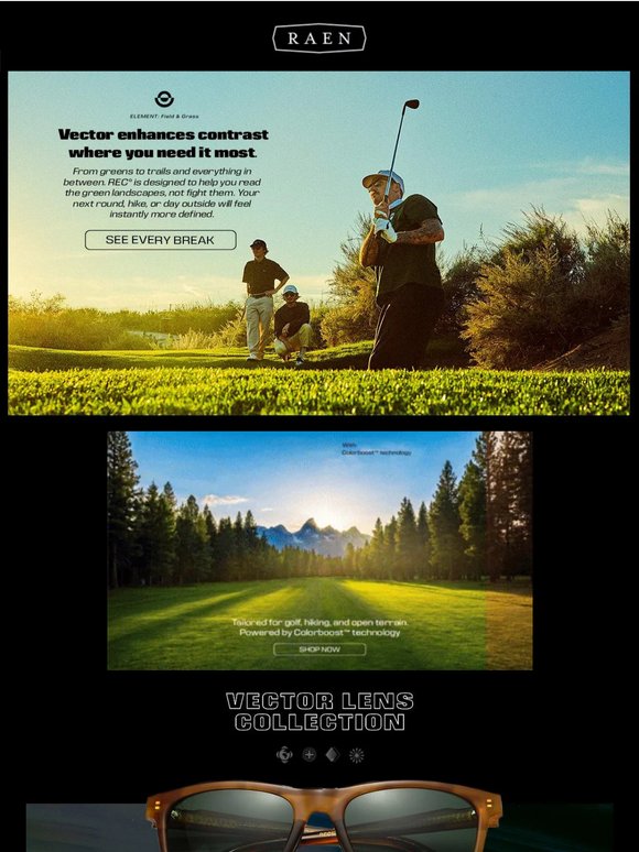 New golf-focused lens. Same RAEN style. Shop the Vector Collection now!