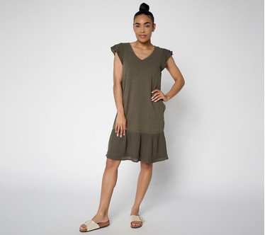 AnyBody Petite Cotton Slub Jersey and Gauze Mix Dress