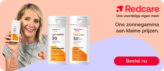 Redcare zonneproducten SPF 30 en 50, knop “Bestel nu”.