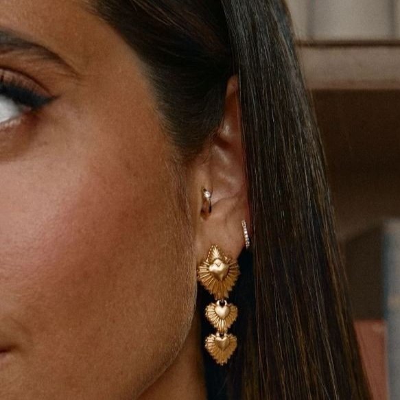 Three Hearts Adjustable Gold Earrings