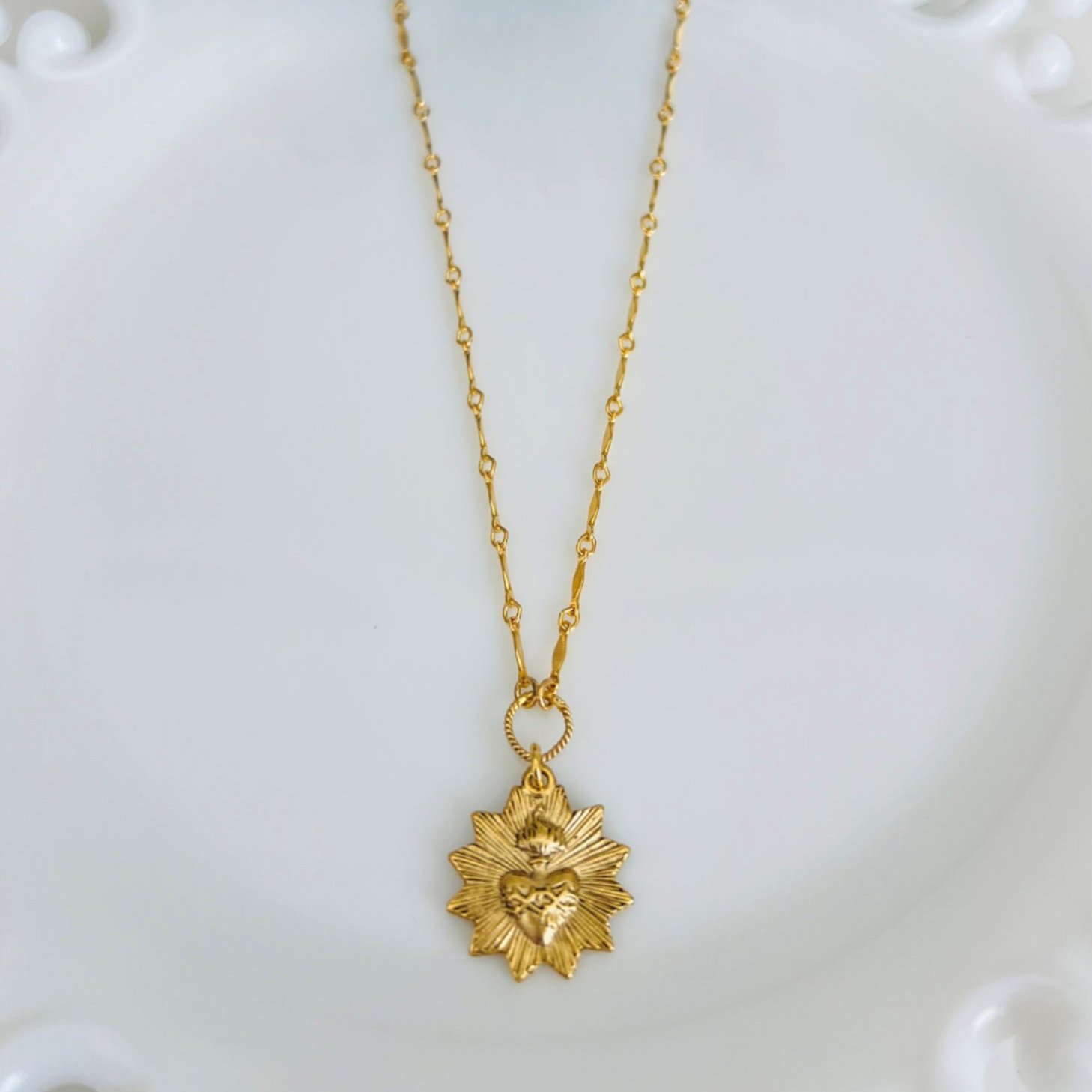 Vintage Sacred Heart Sunburst Necklace
