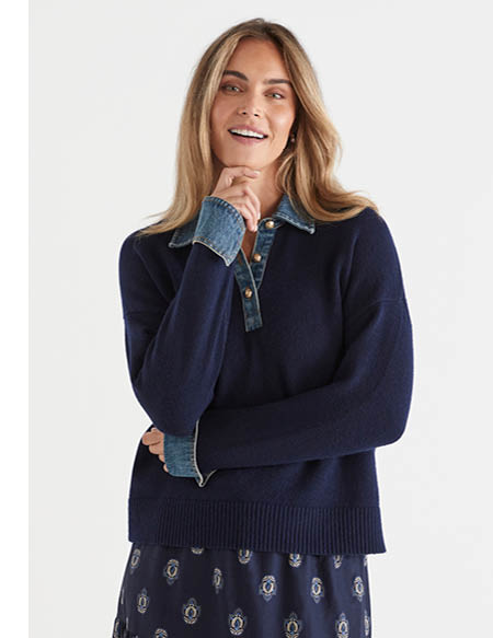 Knit Denim Trim Jumper