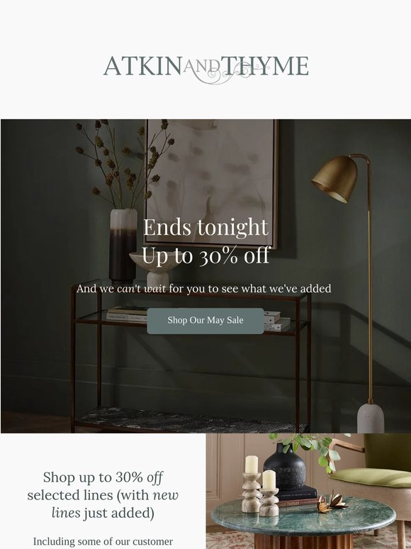 Up to 30% off / Ends tonight