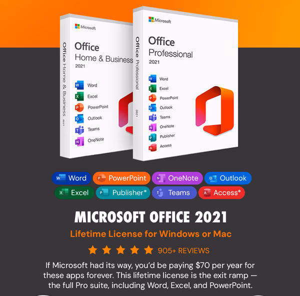 Microsoft Office 2021 for Windows or Mac: Lifetime License