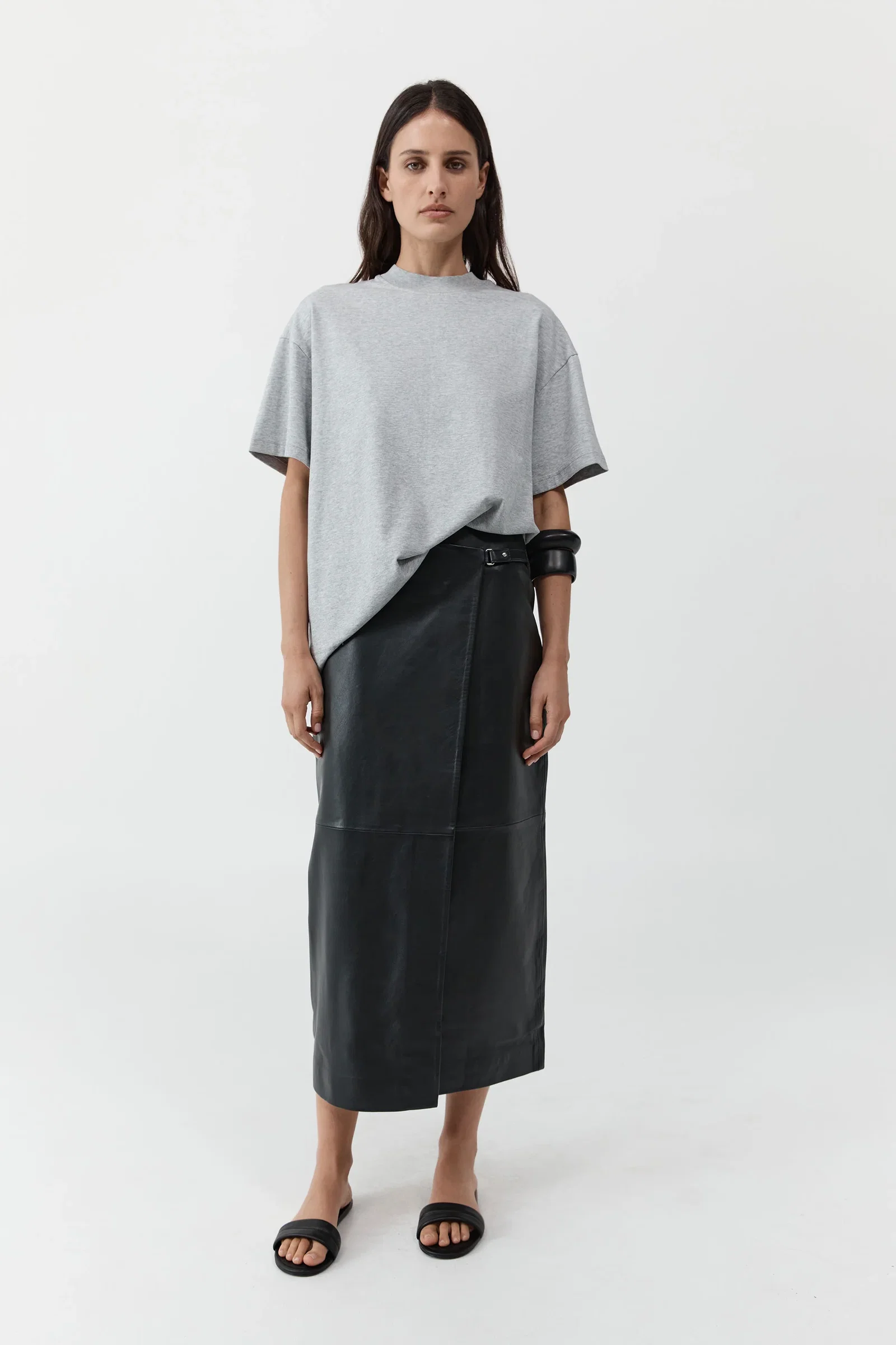 Image of Leather Wrap Skirt - Black