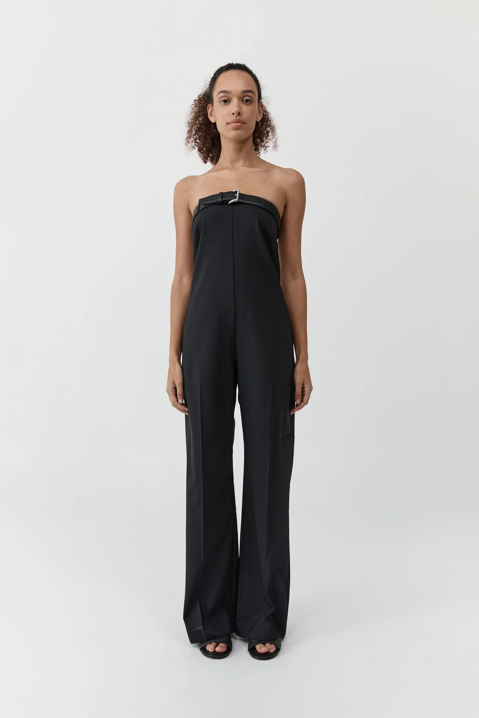 Image of Wool Pinstripe Deconstructed Jumpsuit - Fine Pinstripe