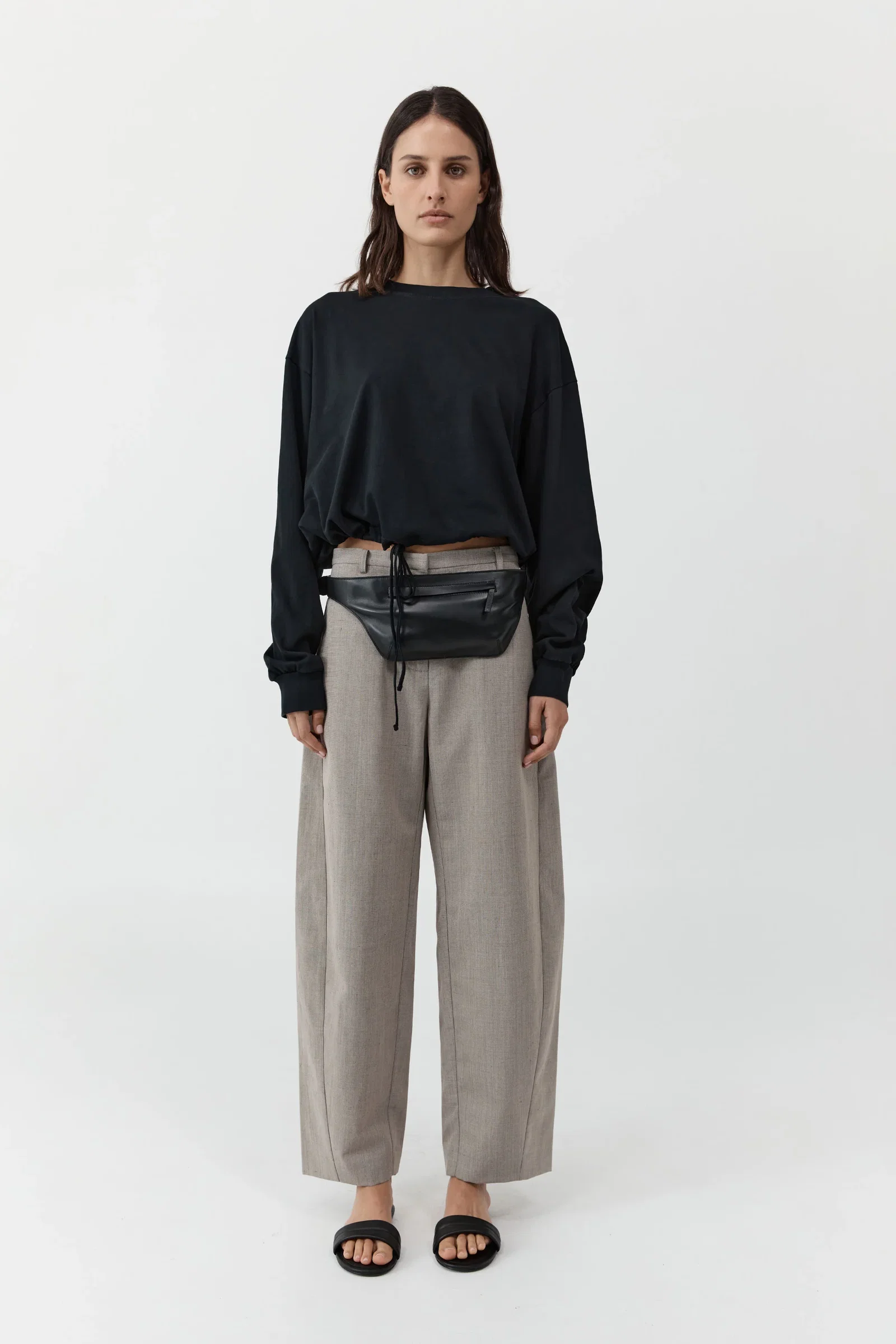 Image of Drawstring Long Sleeve Top - Black