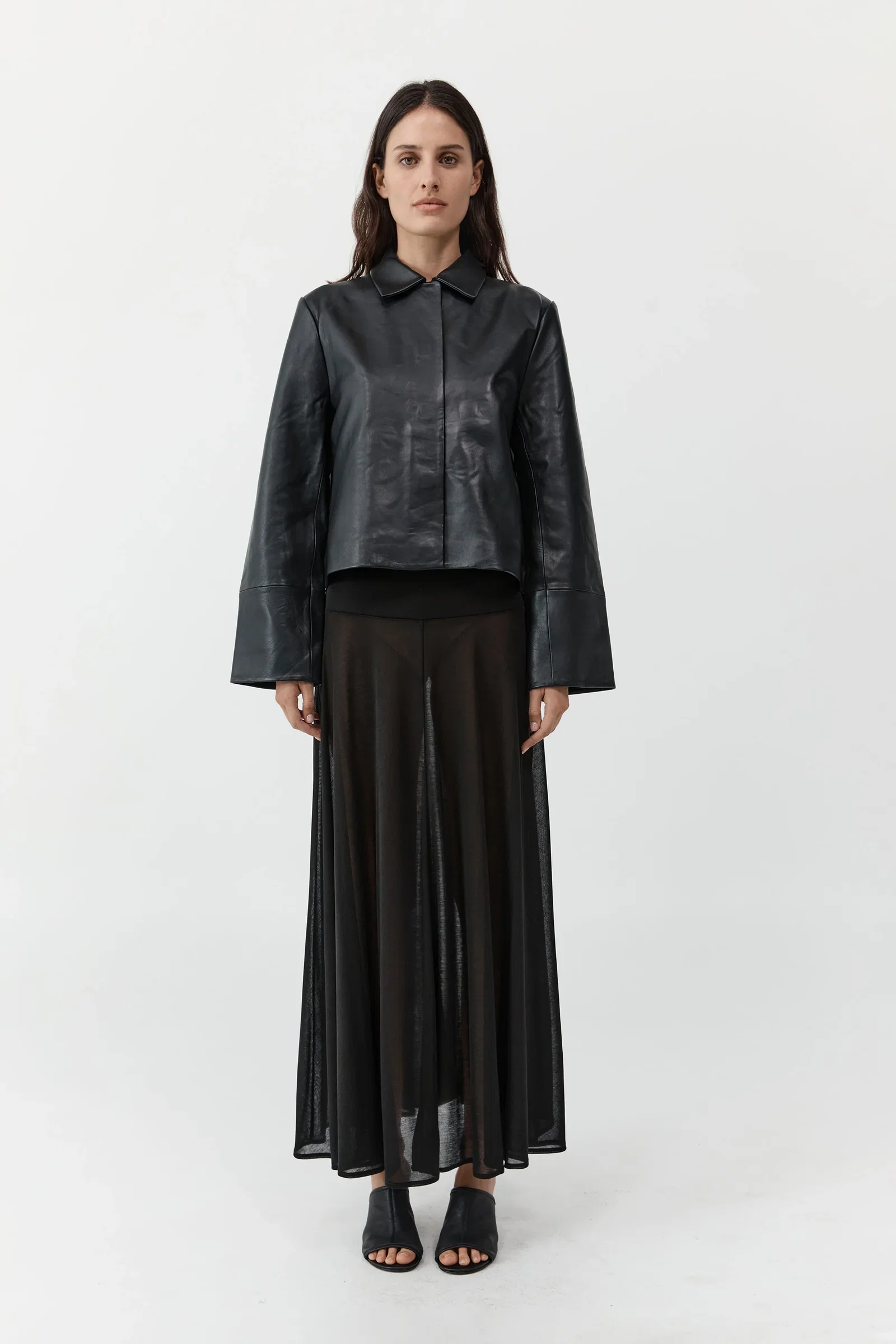 Image of Leather Minimal Jacket - Black
