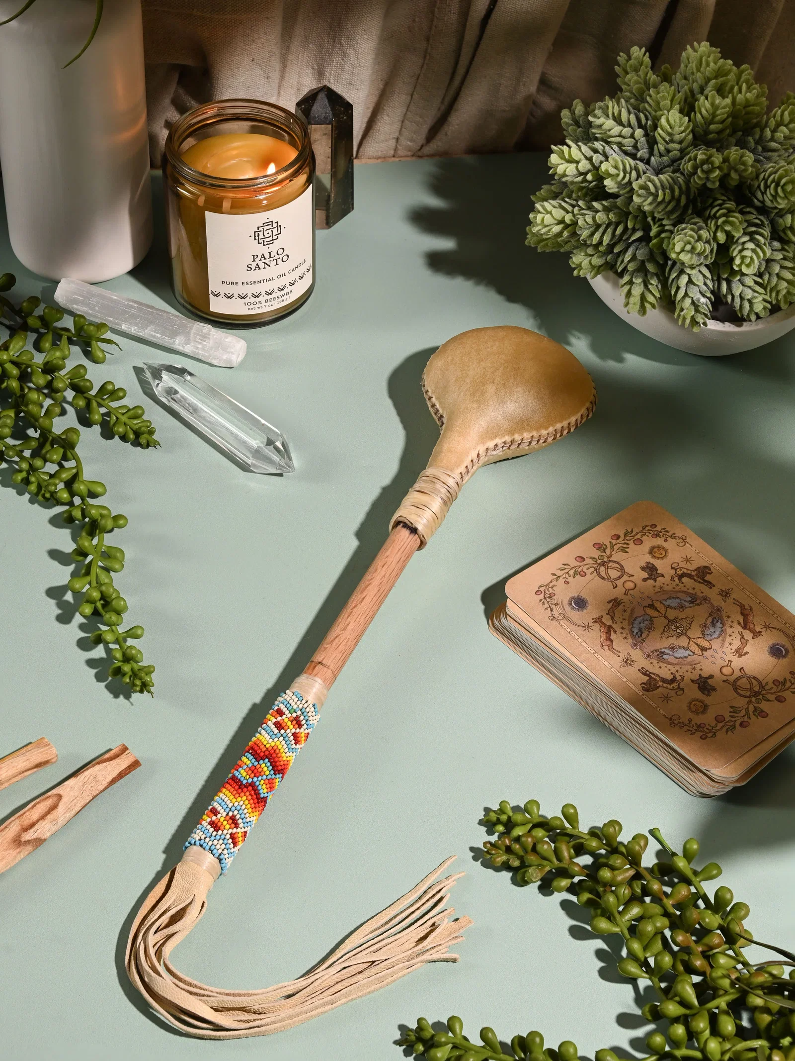 Image of Elk Hide Beaded Rattle