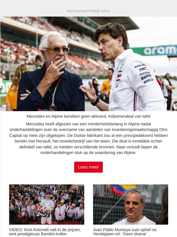 De Pitlane: Geen akkoord tussen Mercedes en Alpine, miljoenendeal van tafel