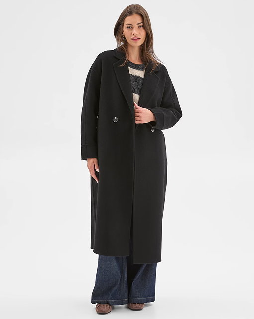Petites wool blend double  breasted cocoon coat