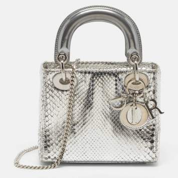 Lady  Mini Silver Snakeskin To