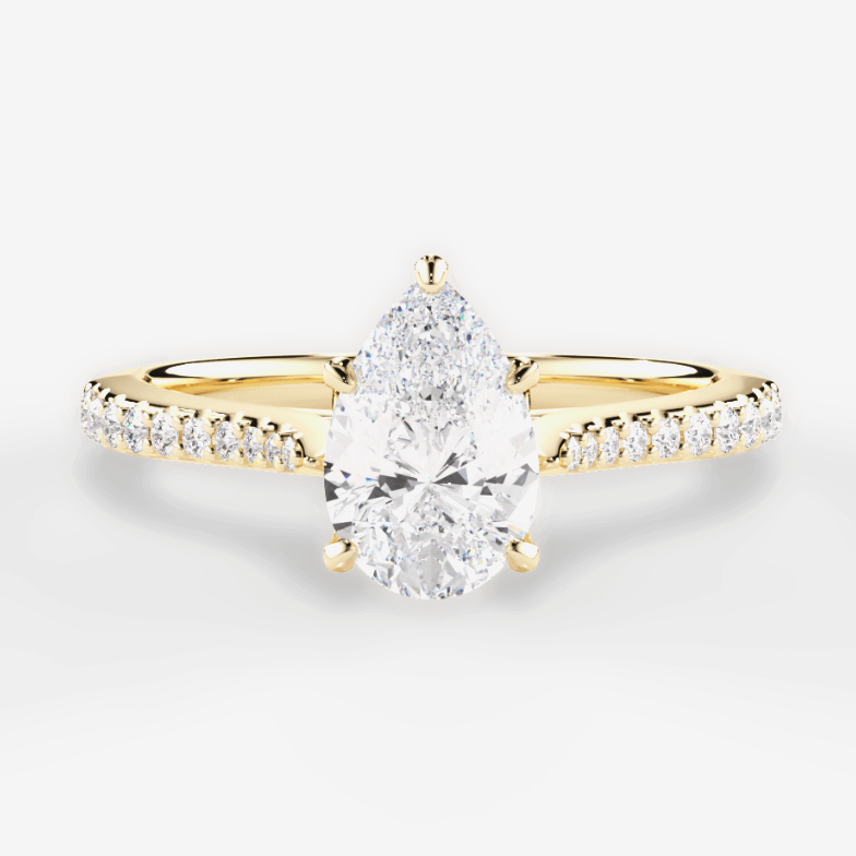 The Linnie Pear Cut 18kt Yellow Gold Petal Head Diamond Band Engagement Ring