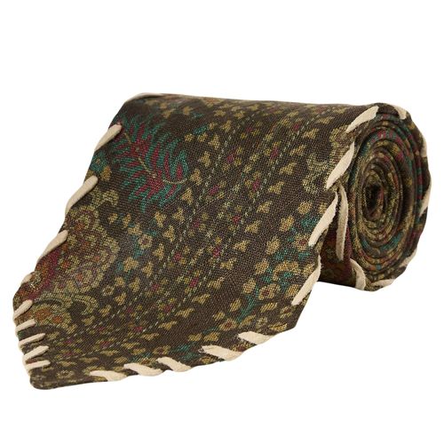 RRL by Ralph Lauren Handmade Suede-Trim Paisley Linen Tie - Brown