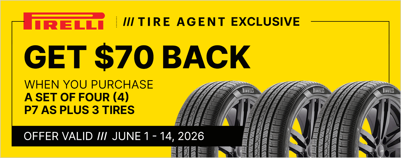 Get $70 back when you purchase a set of four (4) select Pirelli tires