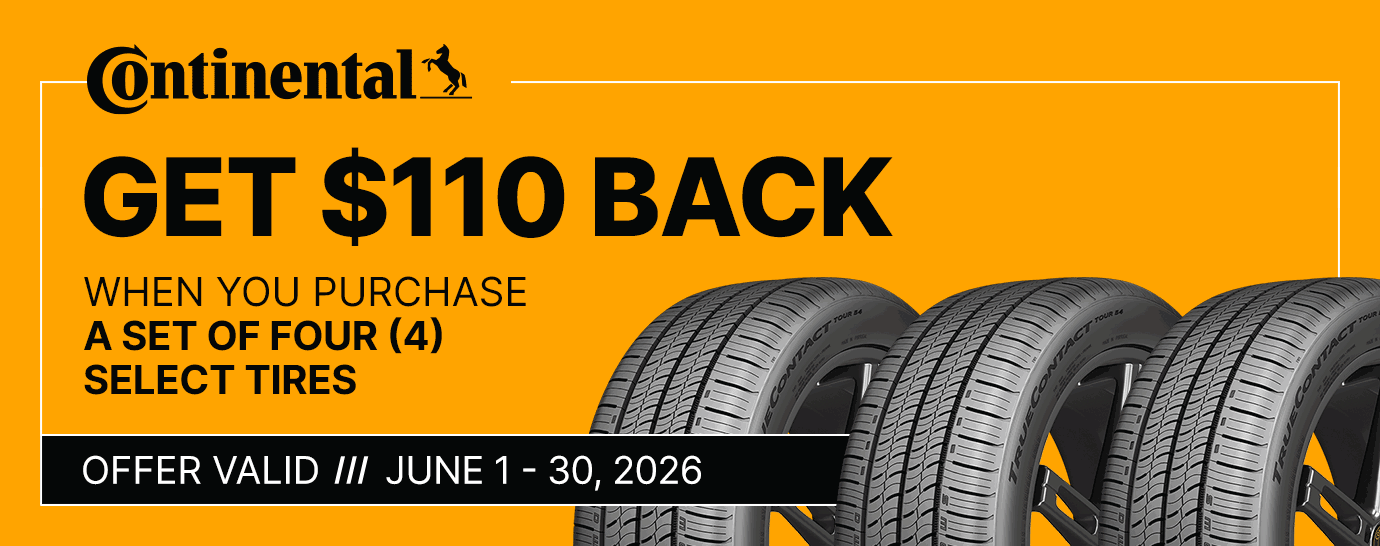 Get $110 back when you purchase a set of four (4) select Continental tires