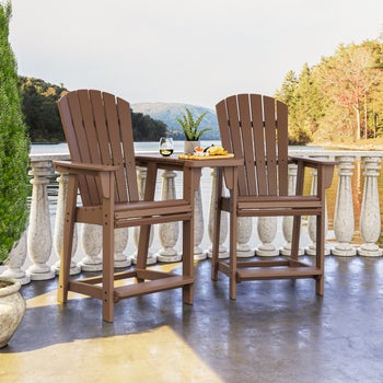 POLYWOOD Portside 3-Piece Outdoor Patio Shellback Counter Chair Set with Connecting Table