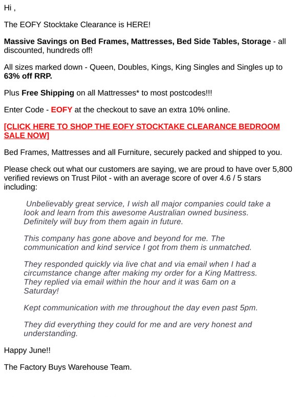 RE: STOCKTAKE CLEARANCE❗BEDROOM & MATTRESS SALE! FREE SHIPPING ON MATTRESSES*