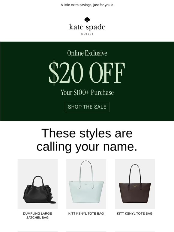 You’re in: take $20 off $100+ purchase