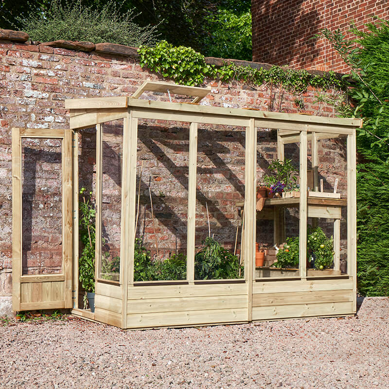 Image of 4' x 8' Forest Wallscape Lean To Greenhouse with Open Back