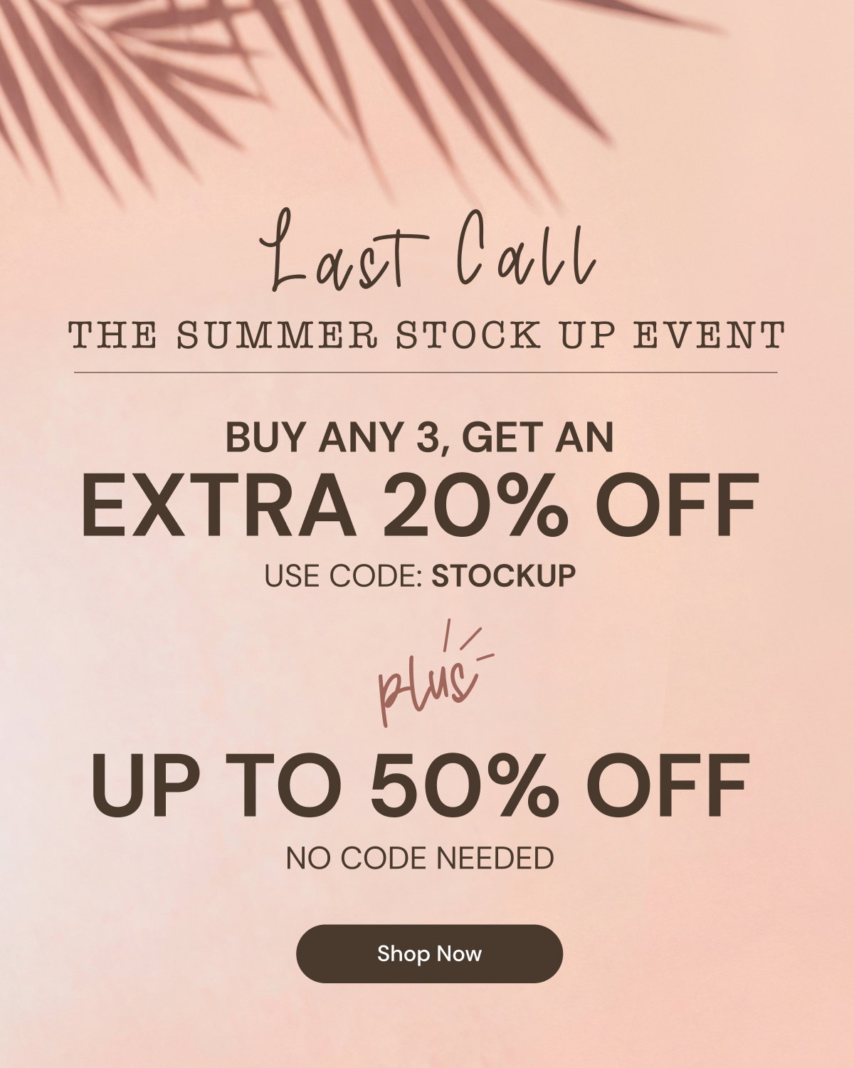 Buy 3. get an extra 20% off with code STOCKUP. Plus up to 50% off. No code needed.
