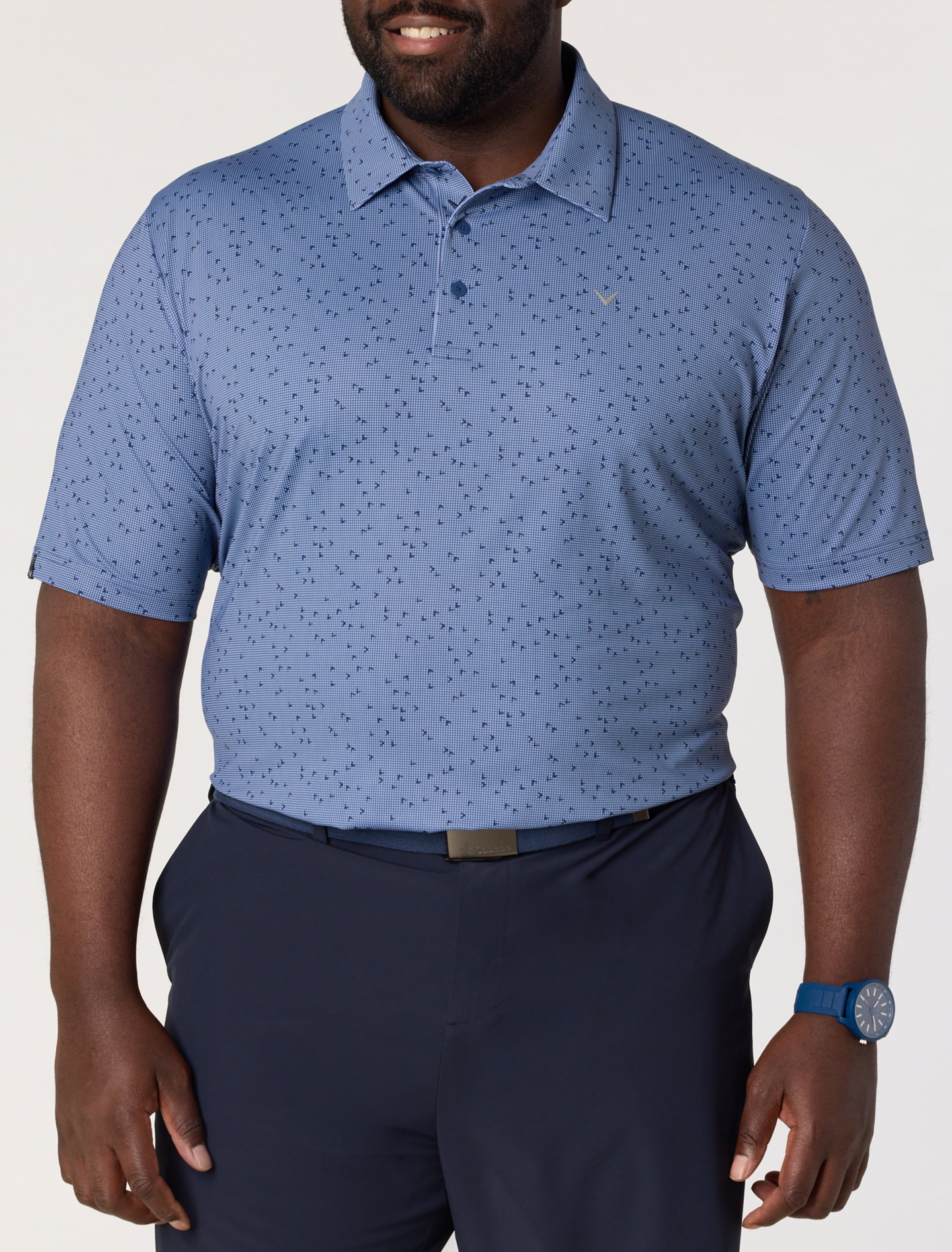 Chevron Gingham-Printed Performance Polo Shirt