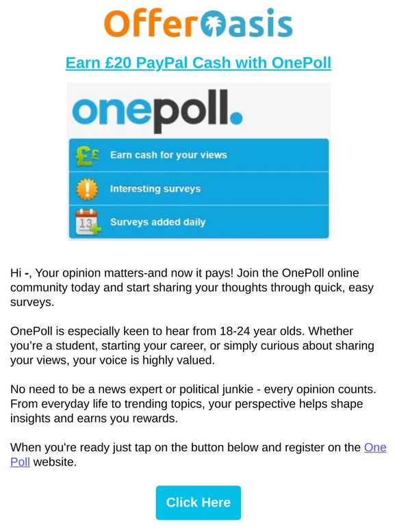 Earn £20 PayPal Cash with OnePoll