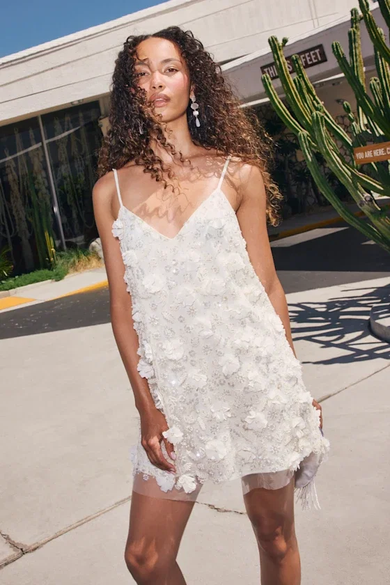 Image of Jonesy Cream 3D Floral Sequin Mini Dress
