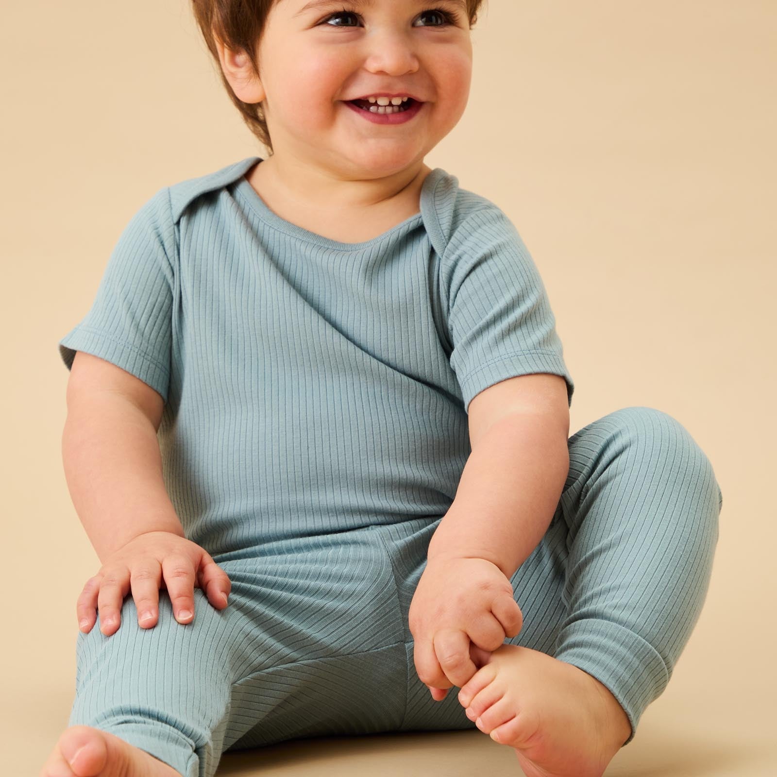 Ribbed Short Sleeve Bodysuit - Blue